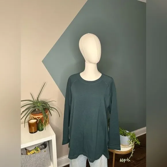 Eileen Fisher Green Raglan Sleeve Top Minimalist Organic Cotton Blend Medium - Picture 3 of 13